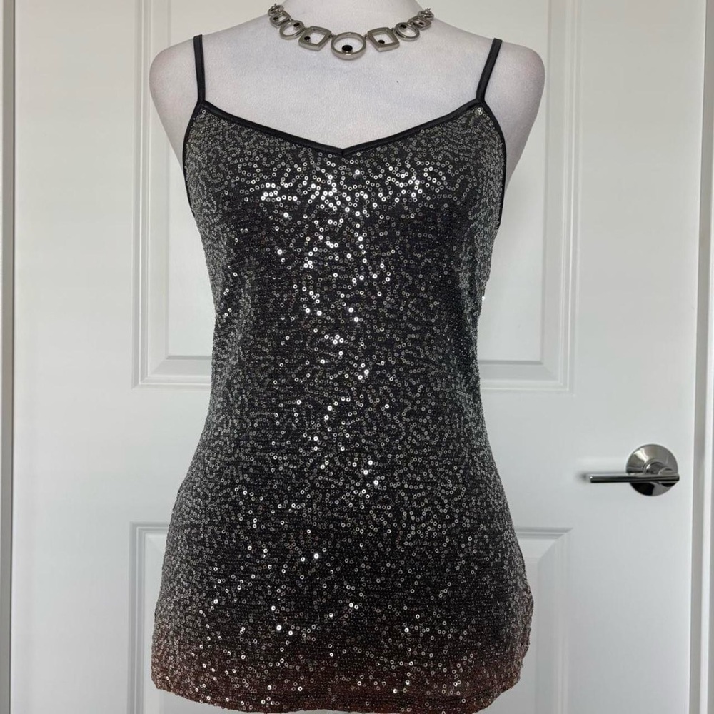 Express Grey Silver Sequins Ombré Cami Tank Top Y2K S-M